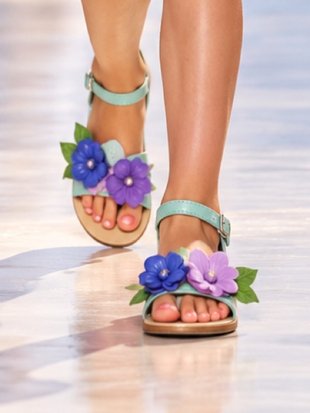 Janie and Jack Mint Green Floral Sandals Girls Size 9